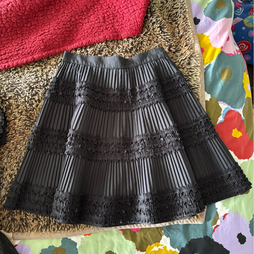 Kenzo Jungle Black origami pleated A-Line Skirt XS S